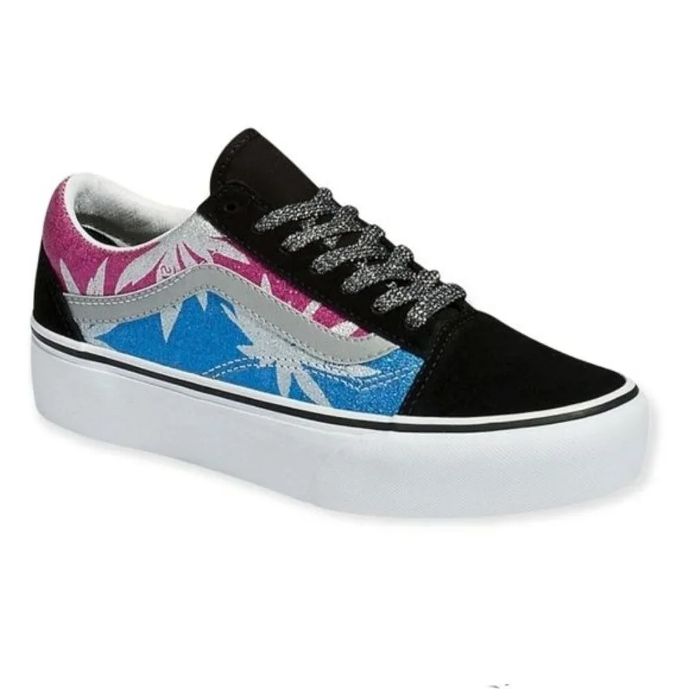 Vans Old Skool womes 6.5/big kids 4.5Y Platform After Dark Summer Leaf/True Whit